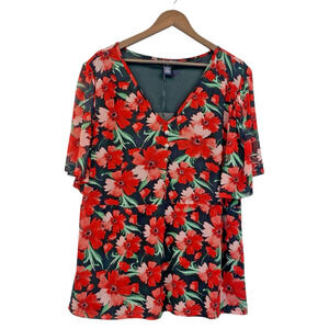 A Love Story Women 2X Floral Babydoll Blouse Lightweight Short Sleeve Lined Boho